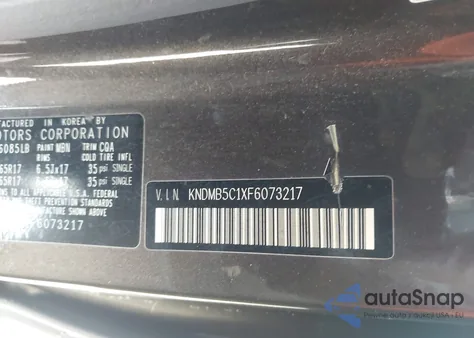 2015 Kia Sedona Lx z USA, uszkodzony, nr VIN KNDMB5C1XF6073217